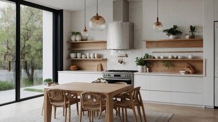 Modern Cozy Kitchen Interior with Wooden Accents and Stylish Organization
