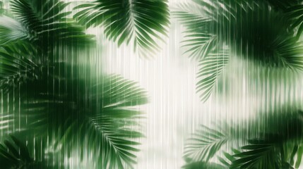 Obraz premium Abstract Tropical Leaves Behind Frosted Glass in Soft Lighting for Modern Luxury Beauty and Skincare Advertising