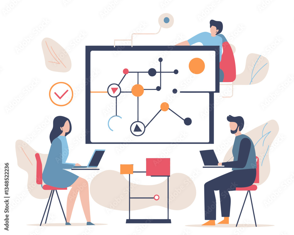 Aufkleber minimalist business workflow diagram with team collaboration, flat svg vector for process planning a