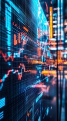 Digital stock market data with glowing financial graphs.