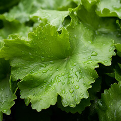 green leaf with dew drops