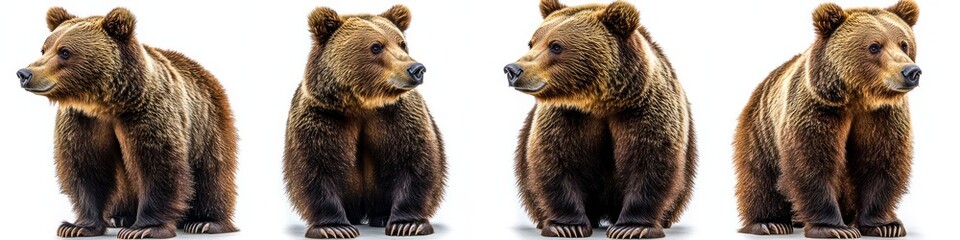 Obraz premium Photorealistic Brown Bears Group Collection Standing Sitting Lying Screaming Wildlife Animals Illustration