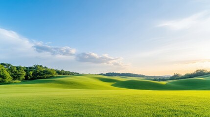Obraz premium Lush green fields under a vibrant blue sky
