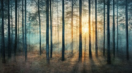 Obraz premium Tall trees silhouetted against the bright suns golden light