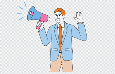 Businessman making an announcement vector art Isolated on transparent background and editable stroke