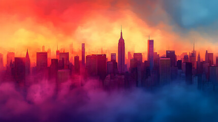 Obraz premium Colorful city skyline at sunset