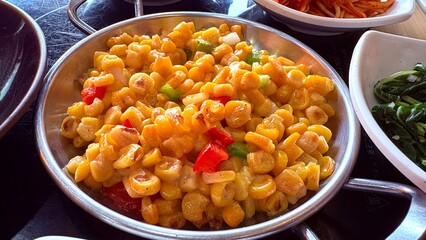 Close up cheese corn in Korean restaurant.