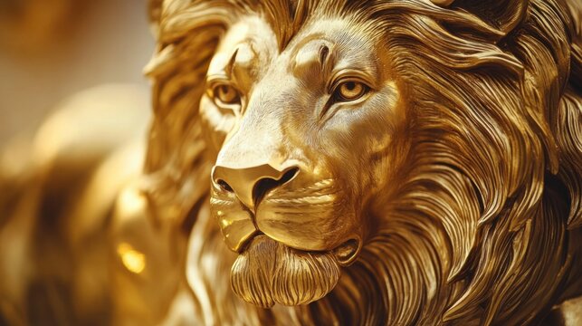 Escultura de le&oacute;n dorado
