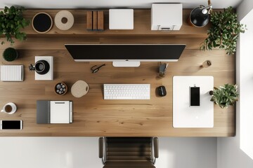 Ultra Quality Picture of Set for Home Office on White Background Top View