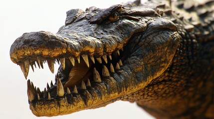 Fototapeta premium Cocodrilo gigante con detalles realistas en escamas y dientes