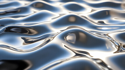 Liquid Metal Abstract Background Silver Waves, Shiny Surface, Fluid Texture, Reflective, Polished, C