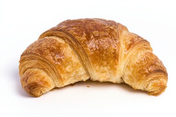 Crispy Brown Croissant Isolated on White Background with Soft Shadows