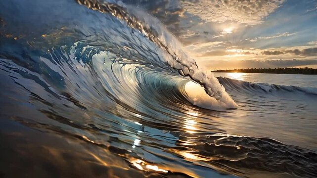 Sunlit Surfing Tube | Dynamic Ocean Wave Video_ Tube de surf &eacute;clair&eacute; par le soleil | Vid&eacute;o dynamique de vague oc&eacute;anique