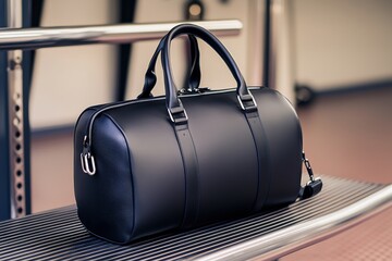 Minimalist Duffel Bag on Bench in High-End Gym Locker Room