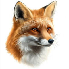Fototapeta premium Realistic Illustration of a Fox Head with Orange Fur and White Accents