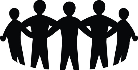 Silhouette Circle of People Holding Hands, Solidarity Concept, United Community Symbol