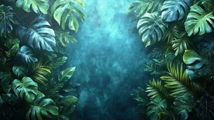 Obraz premium Lush Tropical Rainforest Green Leaves Background