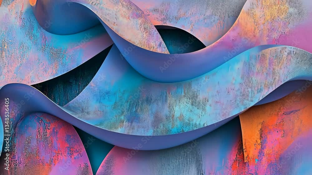 Poster colorful wave patterns create an abstract art piece with dynamic curvatures and a vibrant palette in