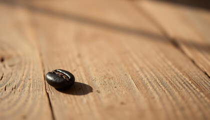 Single Black Coffee Bean on Wood