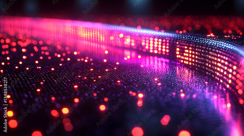 Poster a vibrant pink and purple abstract background with glowing lights and bokeh effect. ideal for digita