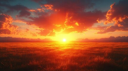 Fototapeta premium Fiery Sunset Over Golden Prairie Landscape