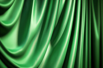 Obraz premium Vibrant green stage curtains with smooth folds and soft lighting