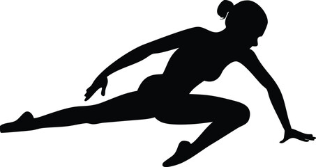 Silhouette of Woman in Dynamic Pose, Stretching, Leaping, Full Body Isolated on White