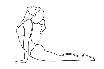 Woman practicing upwardfacing dog yoga pose, oneline art, fitness, flexibility, wellness, health, se