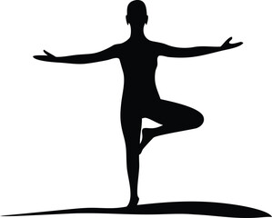 Silhouette of Woman in Tree Pose with Arms Extended on White Background | Health