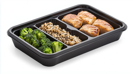 healthy bento box with grilled chicken, brown rice, and broccoli, offering balanced meal in convenient container. Perfect for meal prep and nutritious eating
