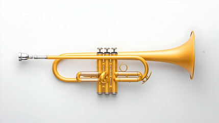 Fototapeta premium Golden Trumpet Against White Background Showcasing Metallic Details and Musical Instrument Aesthetics