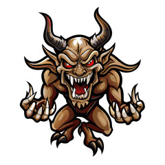 a fierce demon, full of anger with an evil look, claws, horns, and fangs 