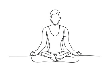 Mindfulness Meditation Yoga Pose, OneLine Drawing, Spiritual Practice