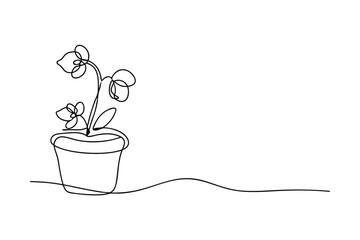 SingleLine Orchid Drawing, Potted Plant, Minimalist Home Decor Art