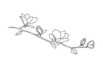 Elegant Magnolia Blossom Branch Line Art Minimalist Drawing
