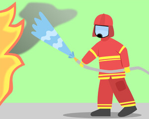 Illustration of a firefighter trying to extinguish a fire