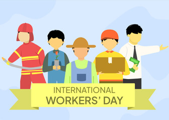 International Workers Day banner design with a group of people having different jobs. 