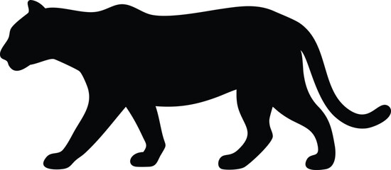 Striding Silhouette Powerful Black Panther, Feline Shape, Walking, Animal, Wildlife