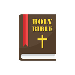 Holy bible icon in flat style. Christianity book vector illustration on isolated background. Religion sign business concept.