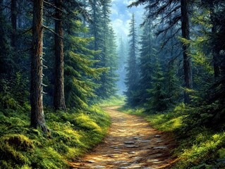 Obraz premium Scenic Forest Path Magical Nature Walk Trail