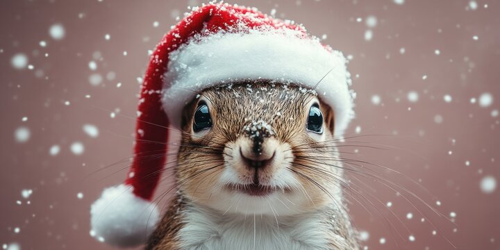 Cute Squirrel in Santa Hat Christmas Greeting Card with German Text on Pink Background