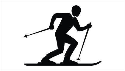 Fototapeta premium Skiing Icon with Pole in Action on Snow.