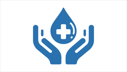 Hand Holding Water Drop with Medical Cross Icon.