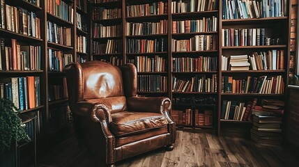 Leather armchair in a room filled with bookshelves