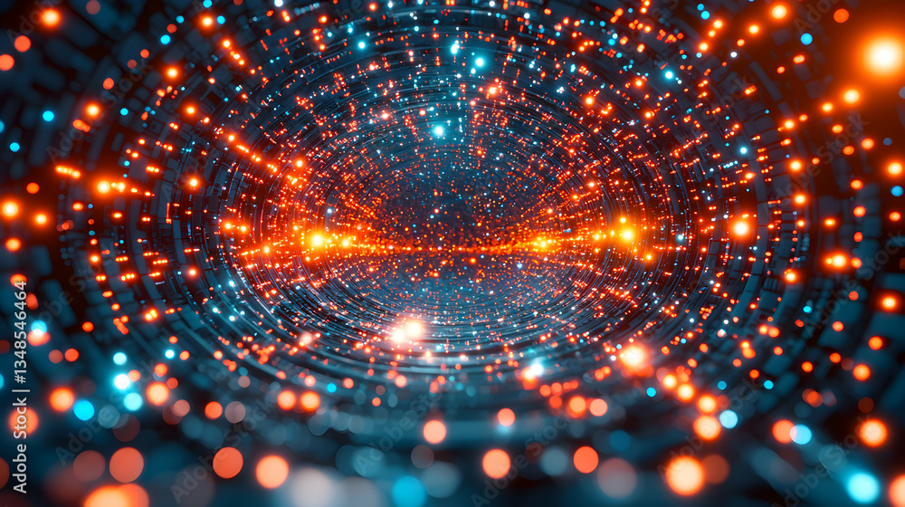 Poster abstract orange particle wave background with bokeh. ideal for tech presentations, websites, social 
