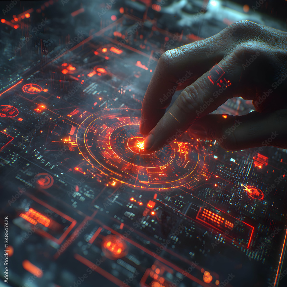 Aufkleber a finger interacts with a glowing orb on a futuristic interface. this image evokes innovation and te