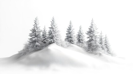 Obraz premium Snow covered fir trees on top of white snowy hills