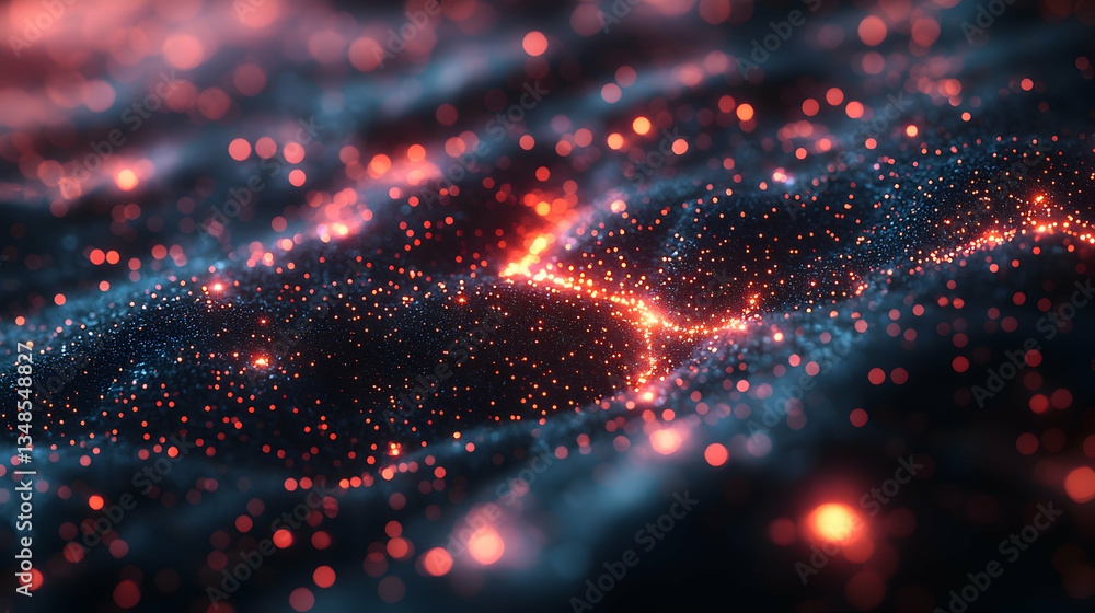 Aufkleber a red digital globe hovers in a futuristic hallway. glowing particles and light streaks create a sen