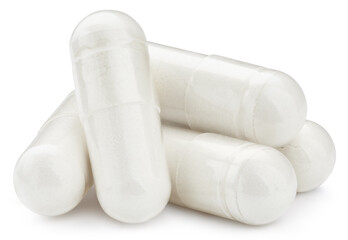 White pill capsule isolated on a white background.