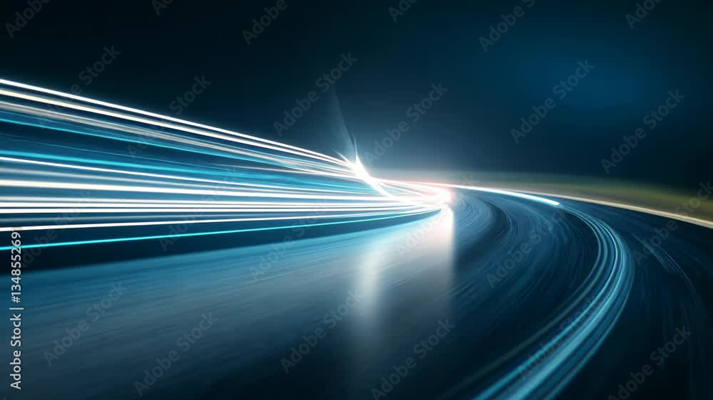Poster illuminated lines create dynamic motion against dark background, suggesting speed and energy